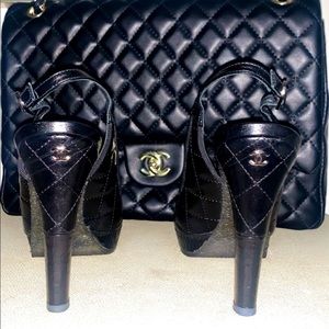 Chanel Black Quilted Leather Slingbacks